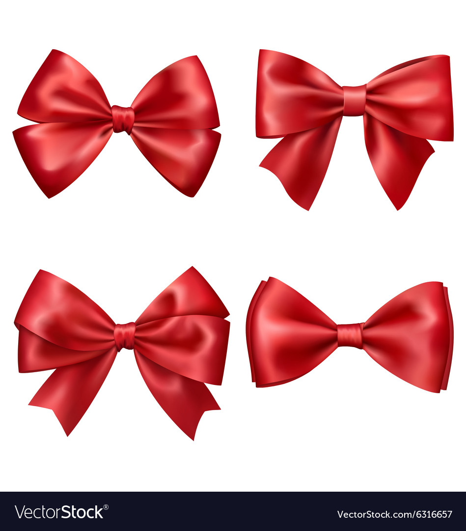 Set collection festive red satin bows isolated Vector Image