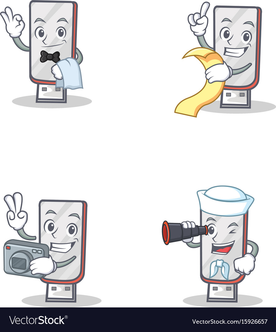 Set of flashdisk character with waiter menu