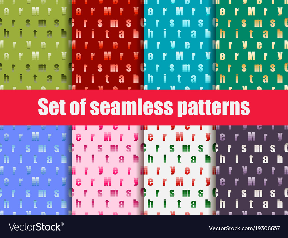 Set of seamless patterns with letters merry