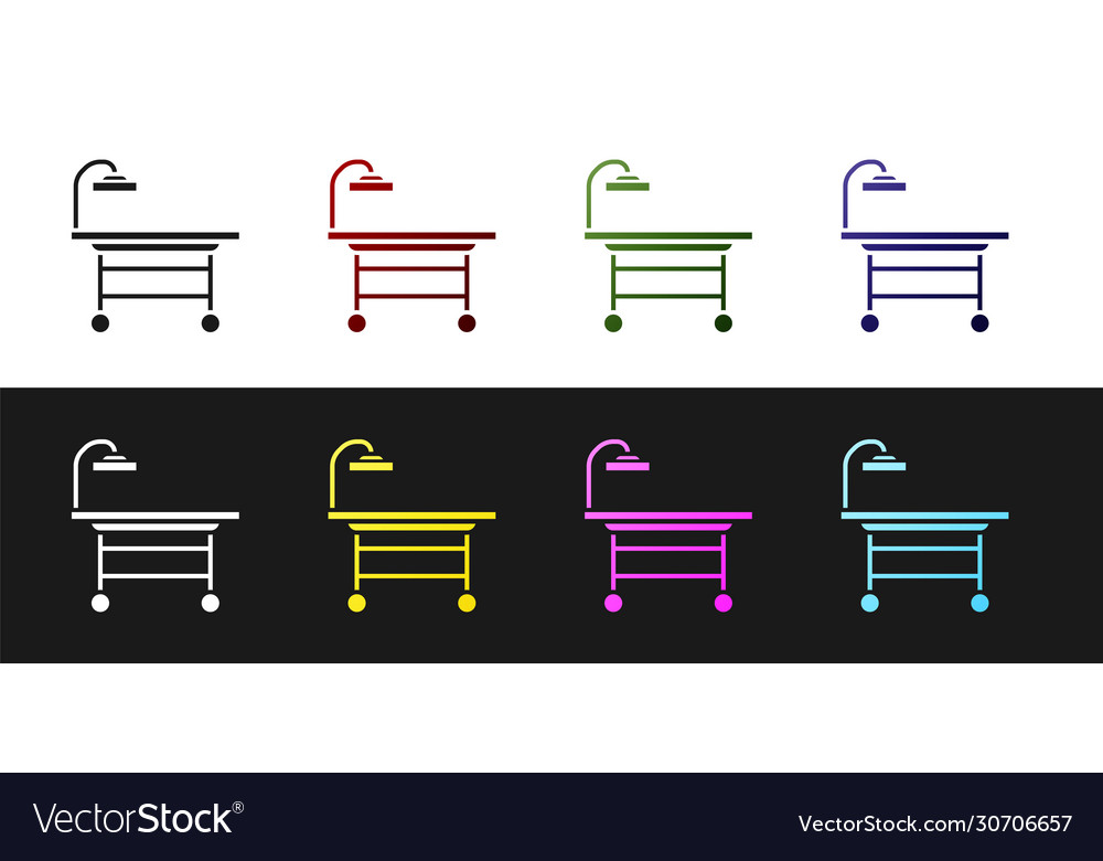 Set operating table icon isolated on black