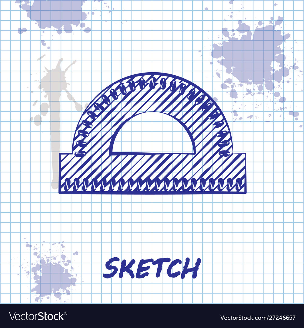 Sketch line protractor grid for measuring degrees vector image Sketch line protractor grid for measuring degrees