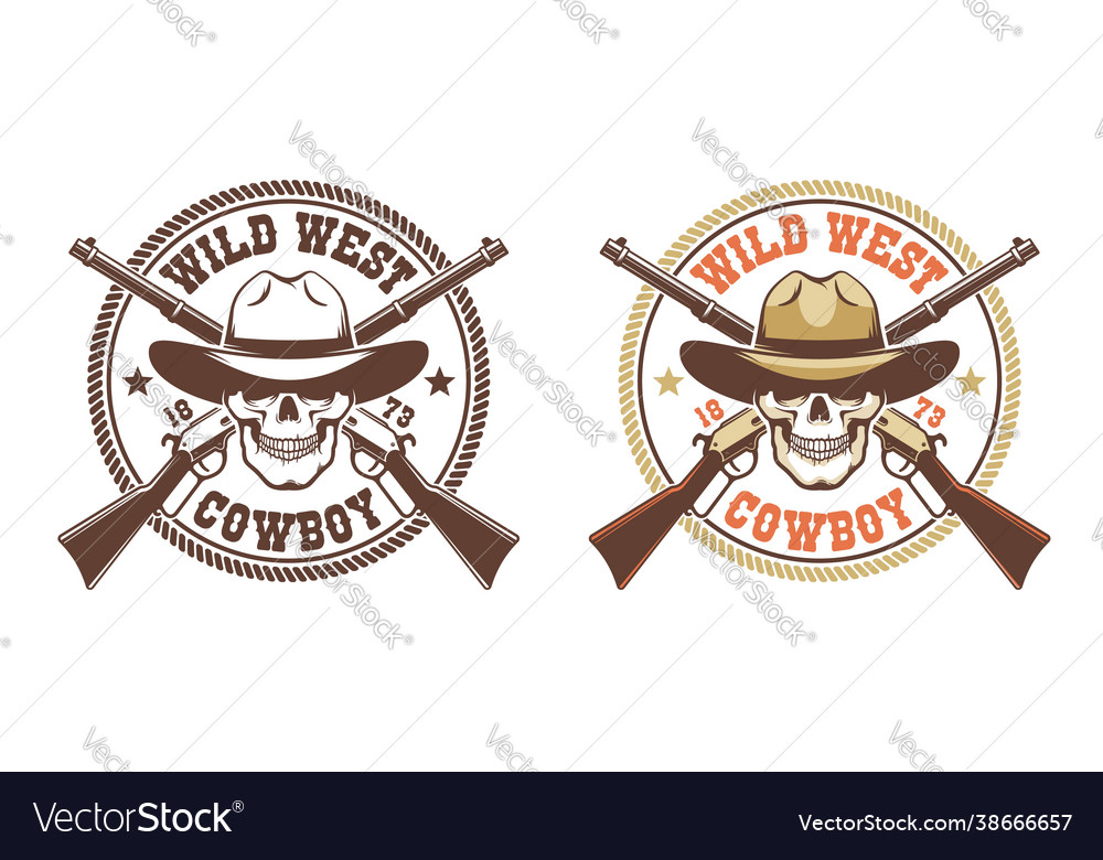 Skull cowboy with rifles - vintage wild west Vector Image