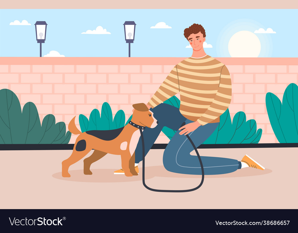 Walking with dog concept Royalty Free Vector Image