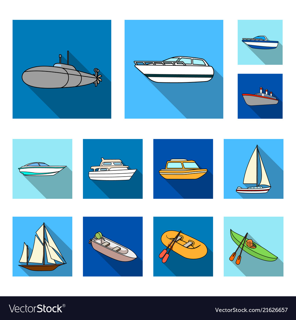 Water and sea transport flat icons in set Vector Image