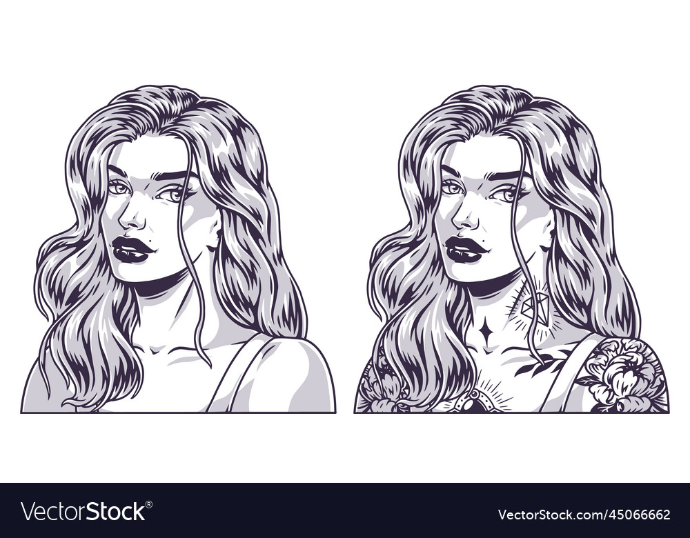 Beautiful trendy girl label monochrome Royalty Free Vector