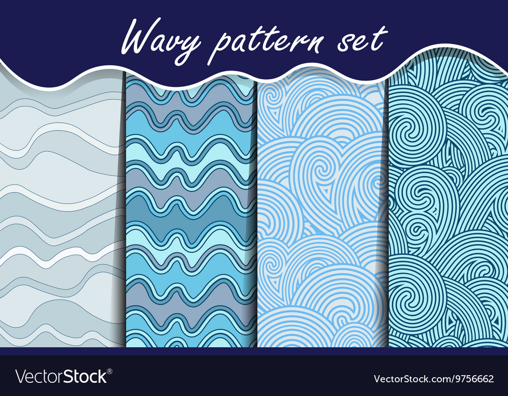 Blue waves seamless pattern set