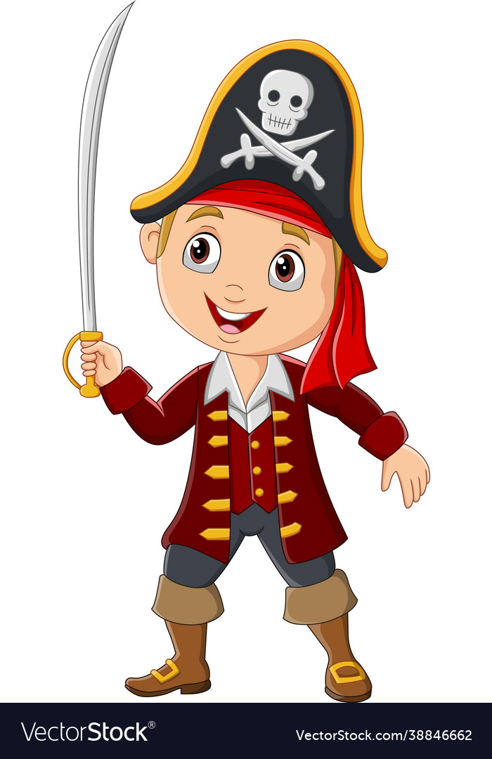 Cartoon pirate boy holding a sword Royalty Free Vector Image