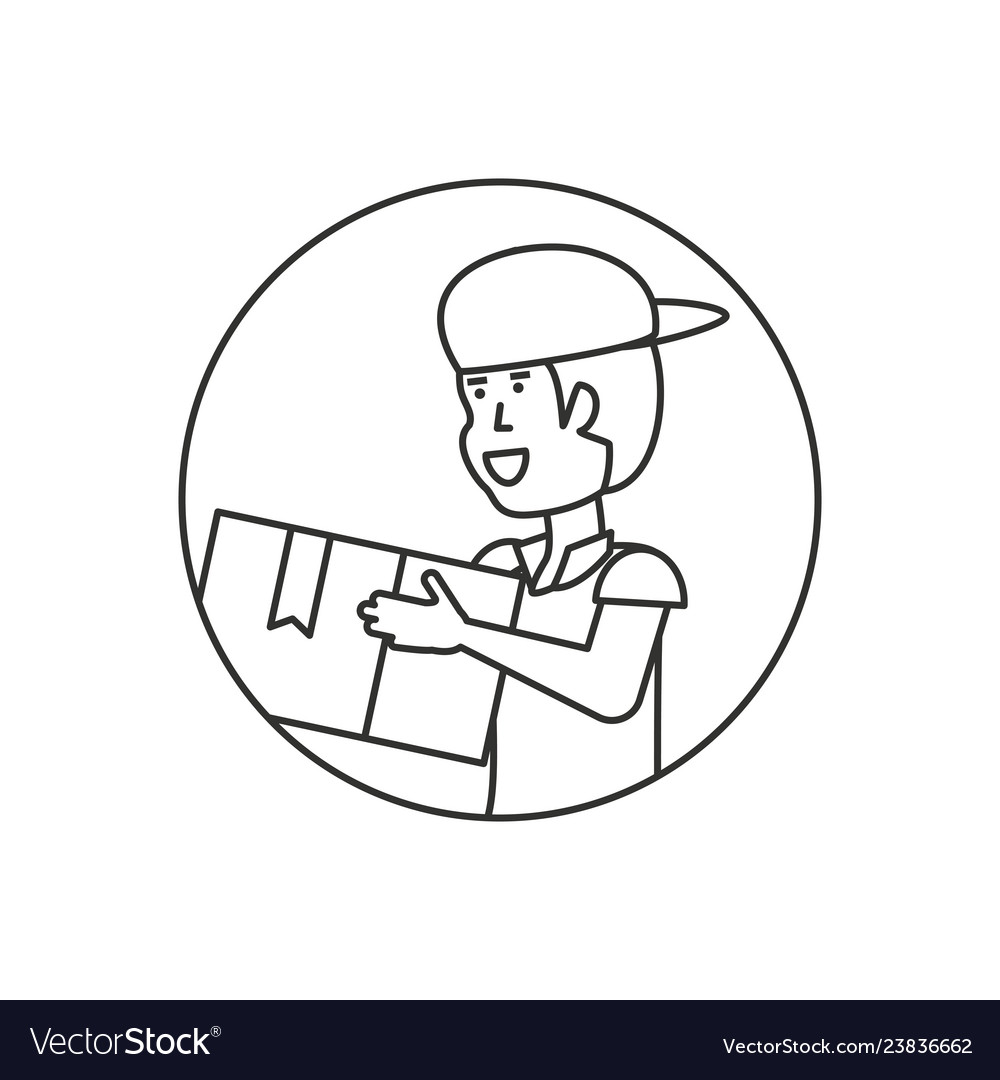 Circular frame with delivery worker and box