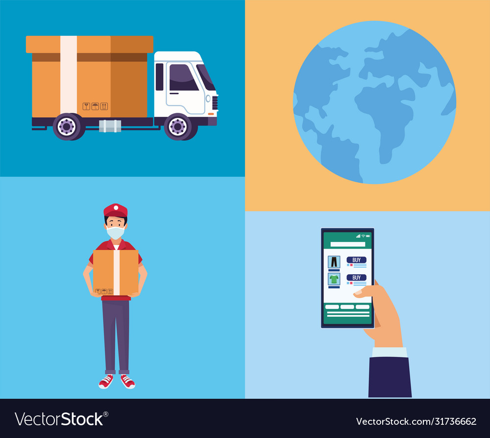 Delivery service worker wearing medical mask Vector Image