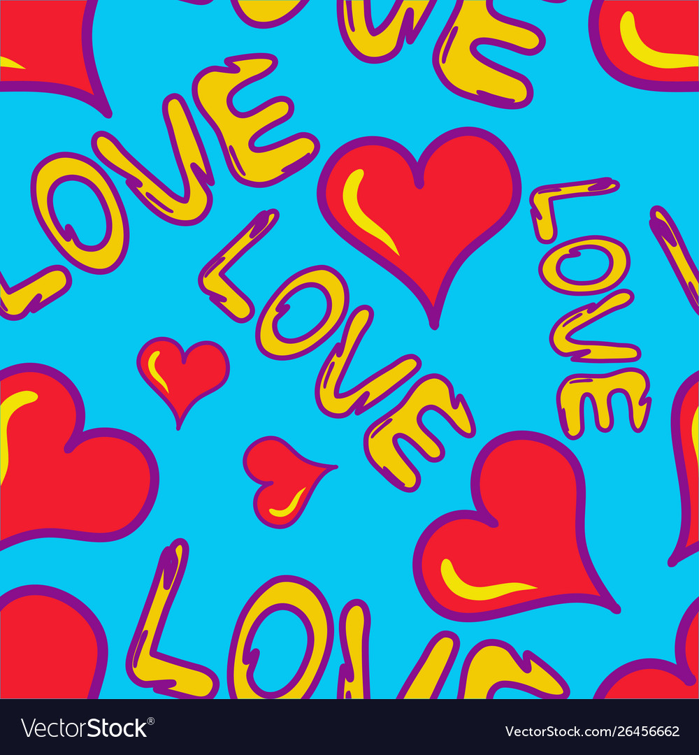 Graffiti colored hearts seamless background Vector Image