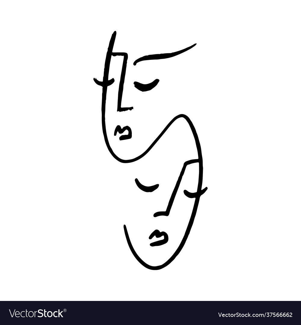 Line art ink face modern brush print home Vector Image