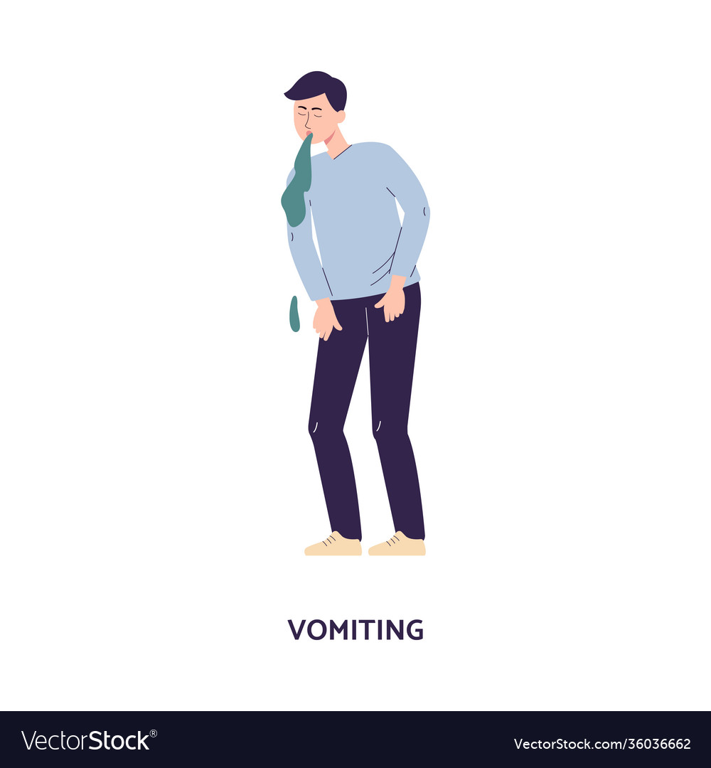 Man character releasing a stream vomit flat