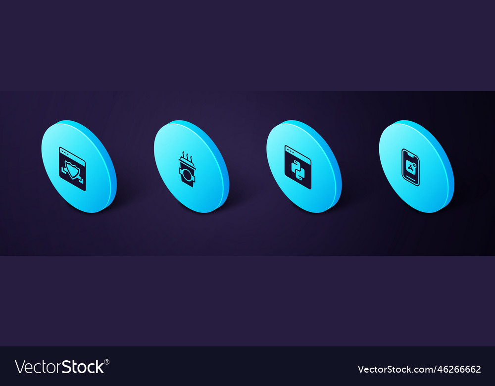 Set isometric mobile apps python programming vector image Set isometric mobile apps python programming