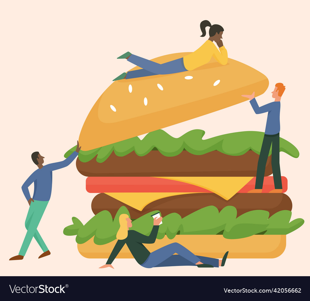 Young people with giant hamburger