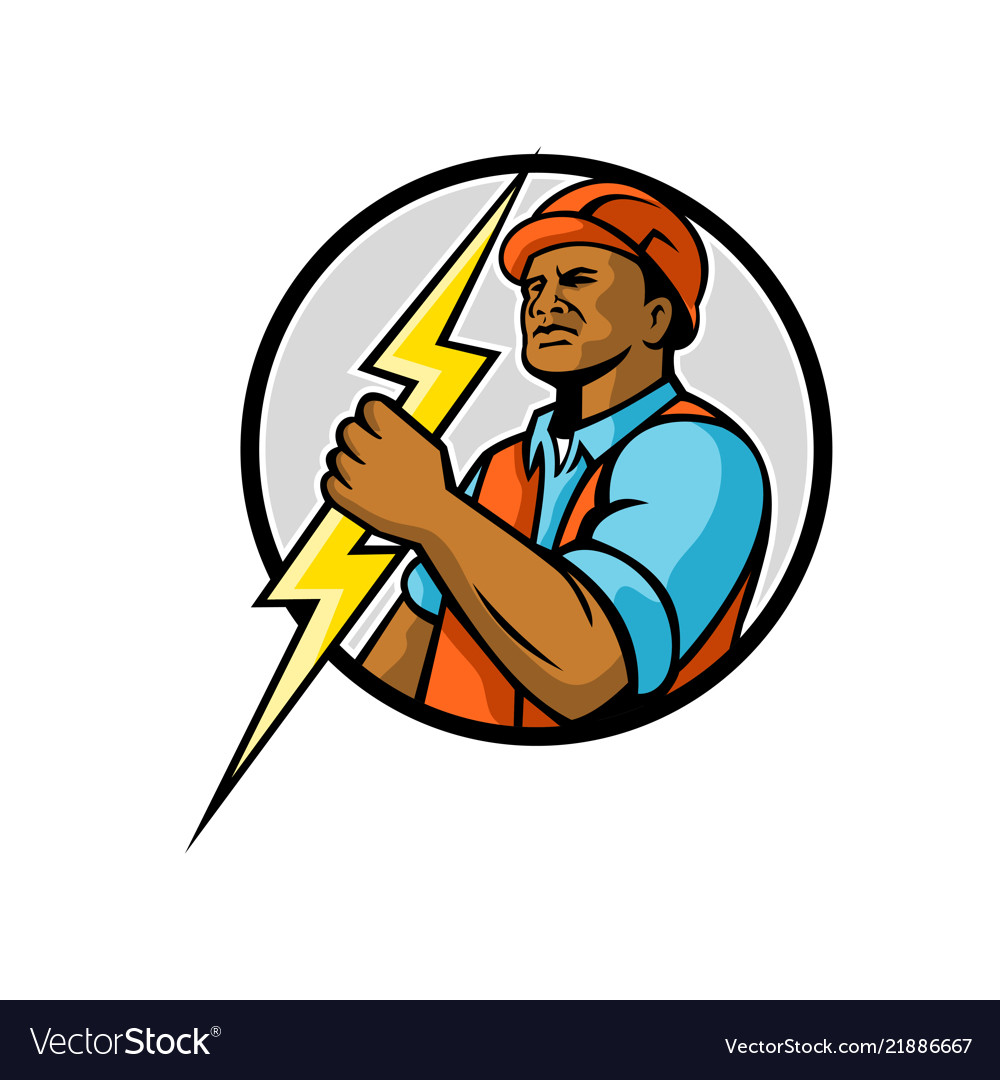 African american electrician lightning bolt mascot