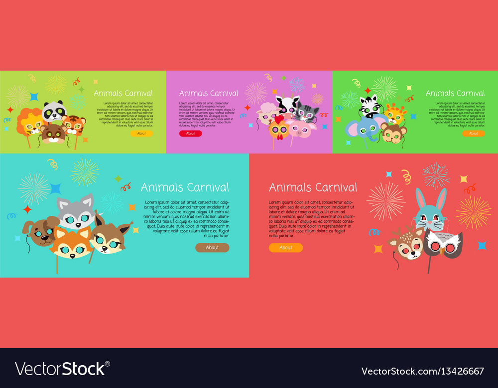 Animal Carnival Collection Of Cartoon Face Masks Vector Image