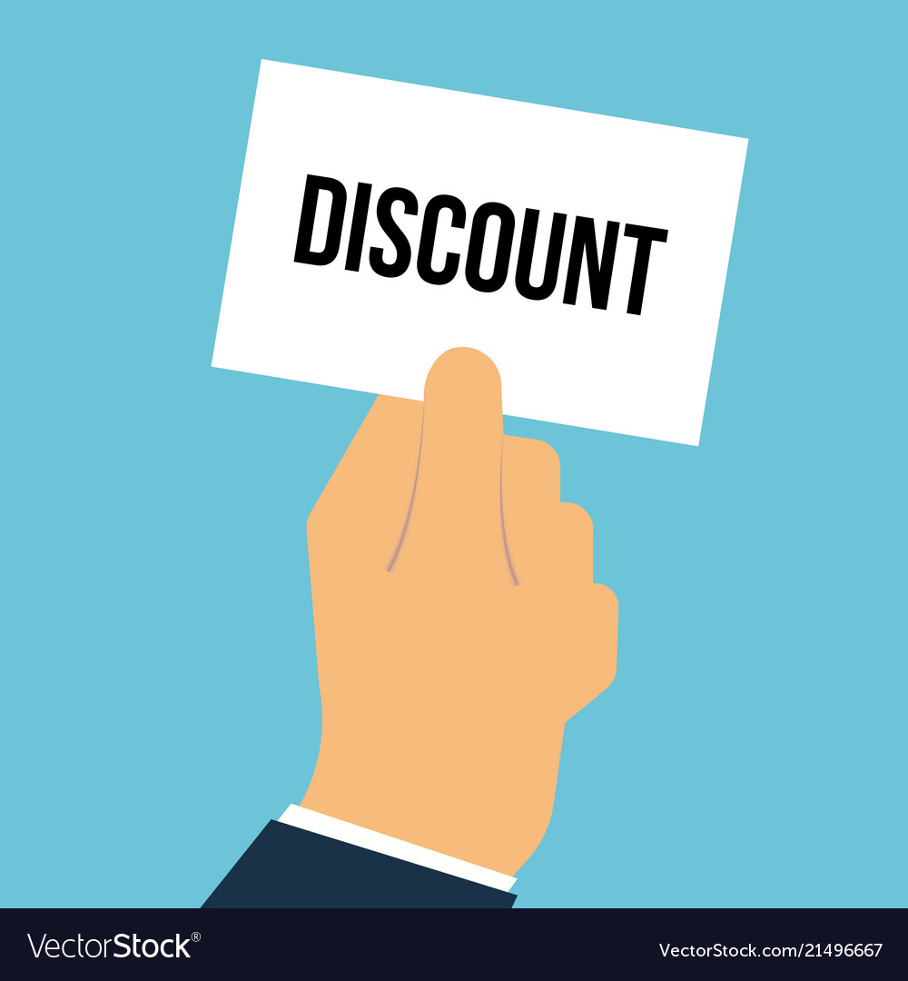 Man showing paper discount text vector image Man showing paper discount text