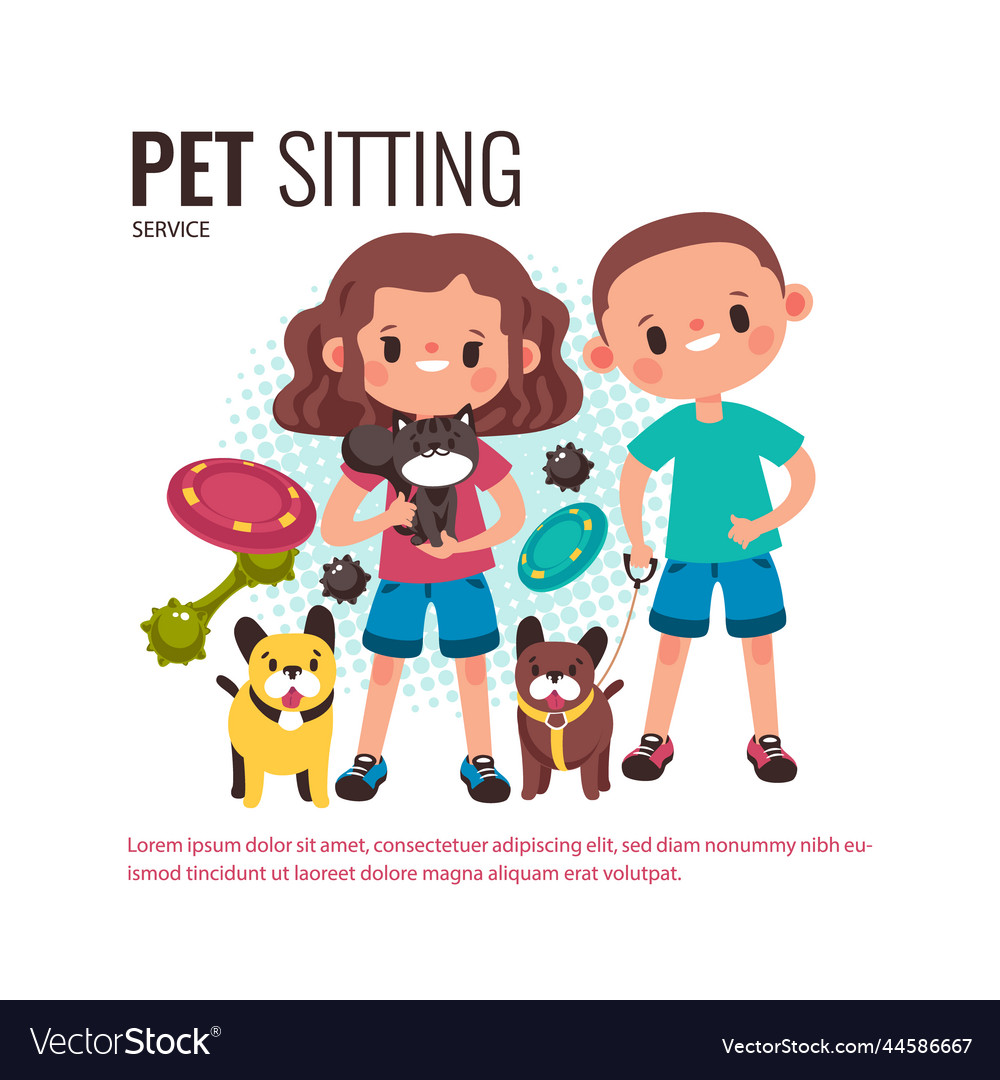 pet-sitting-service-flat-design-posts-set-vector-image