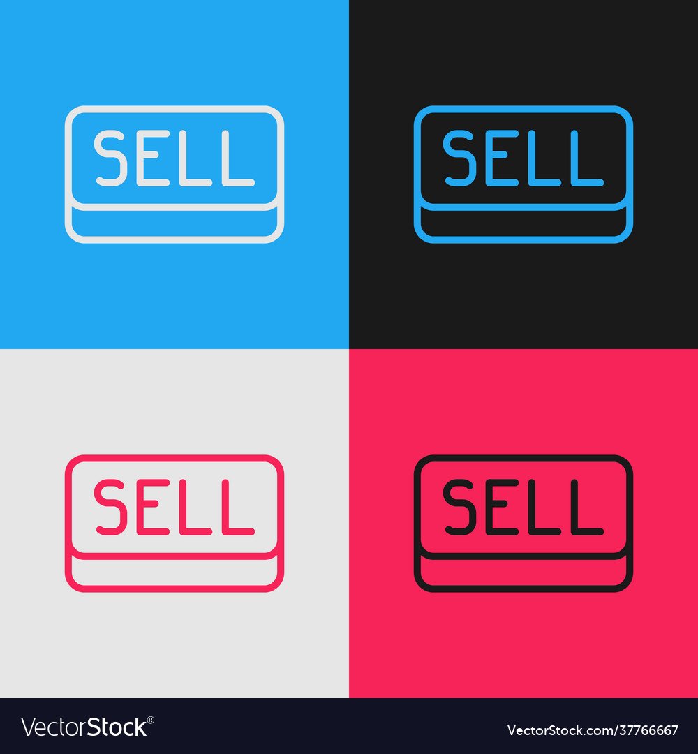 Pop art line sell button icon isolated on color vector image Pop art line sell button icon isolated on color