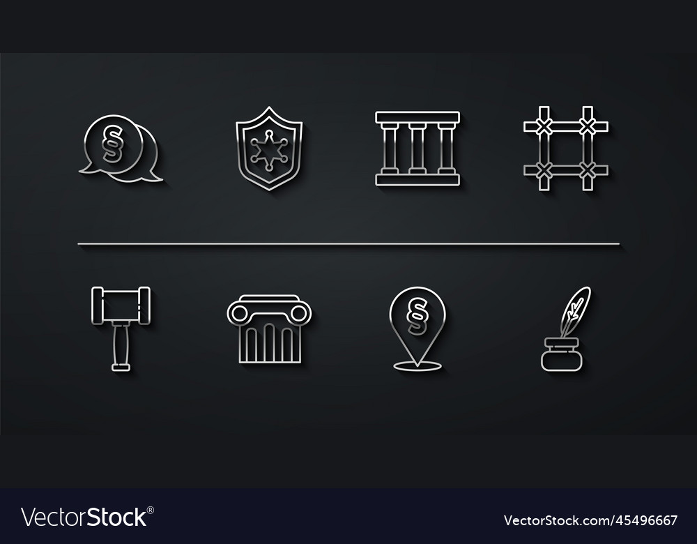 Set line law judge gavel prison window location vector image Set line law judge gavel prison window location