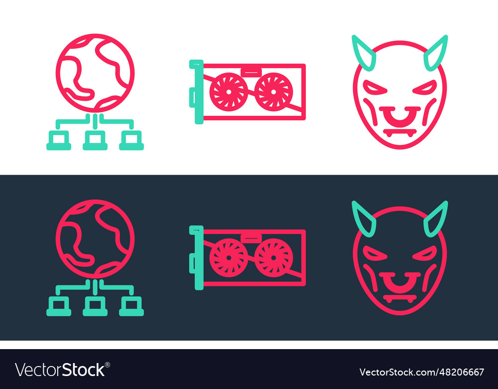 Set line mask of the devil with horns computer vector image Set line mask of the devil with horns computer