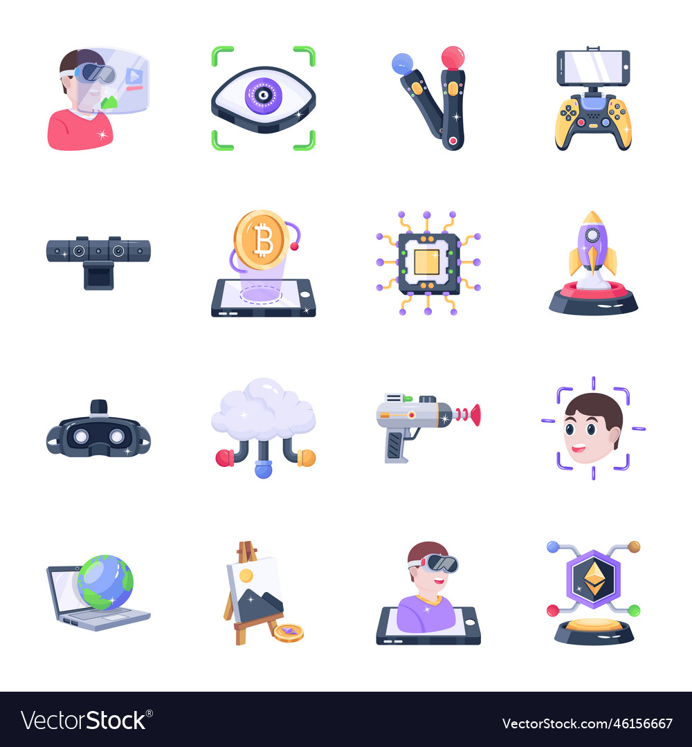 Set of virtual reality icons in 2d style