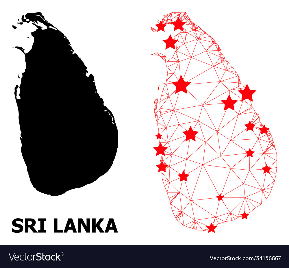 Wire frame polygonal map sri lanka with red