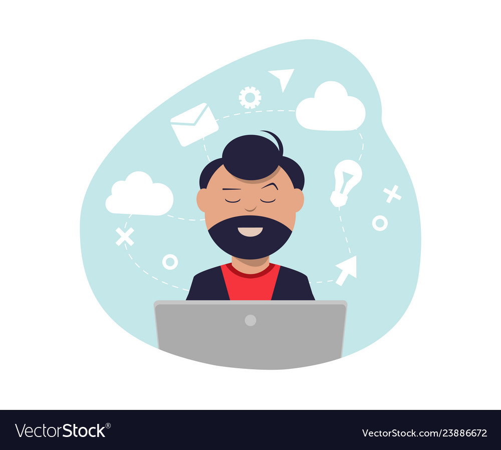 Ein erfahrener Programmierer arbeitet am Computer Vector Image Ein erfahrener Programmierer arbeitet am Computer