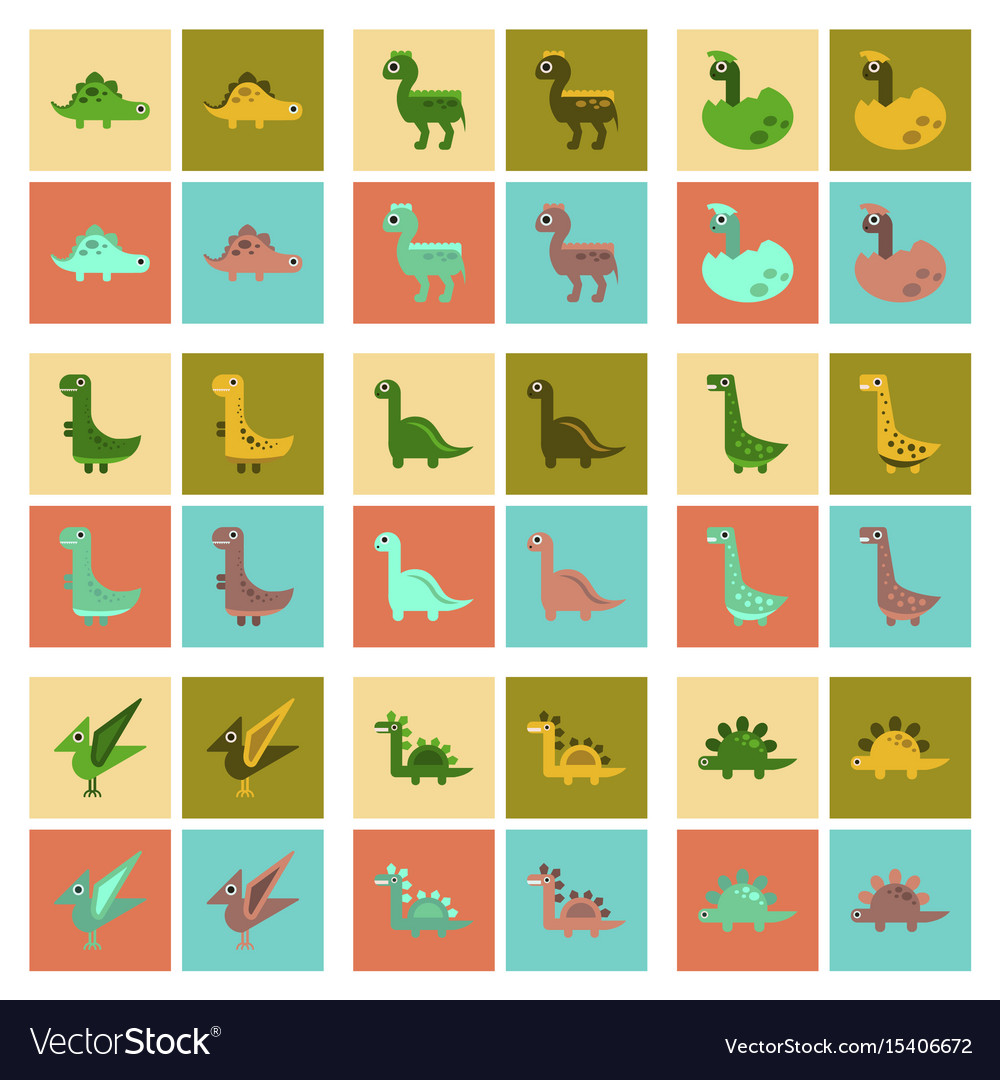 Assembly flat icons cartoon dinosaur