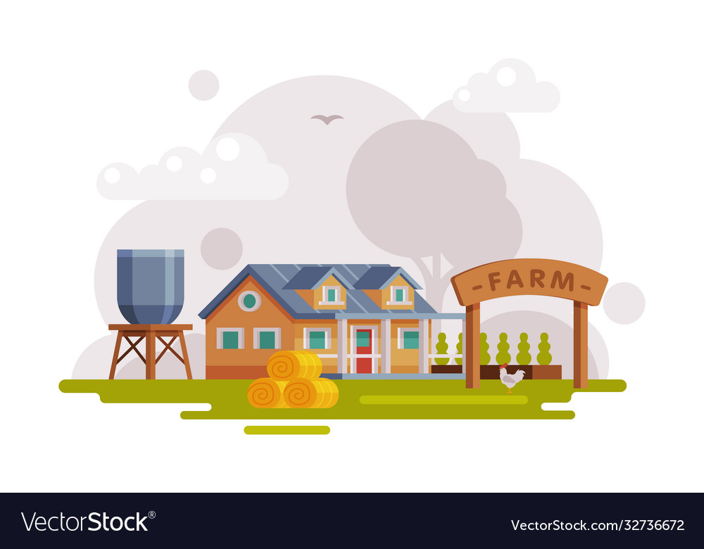 Farm scene with country house agriculture and Vector Image