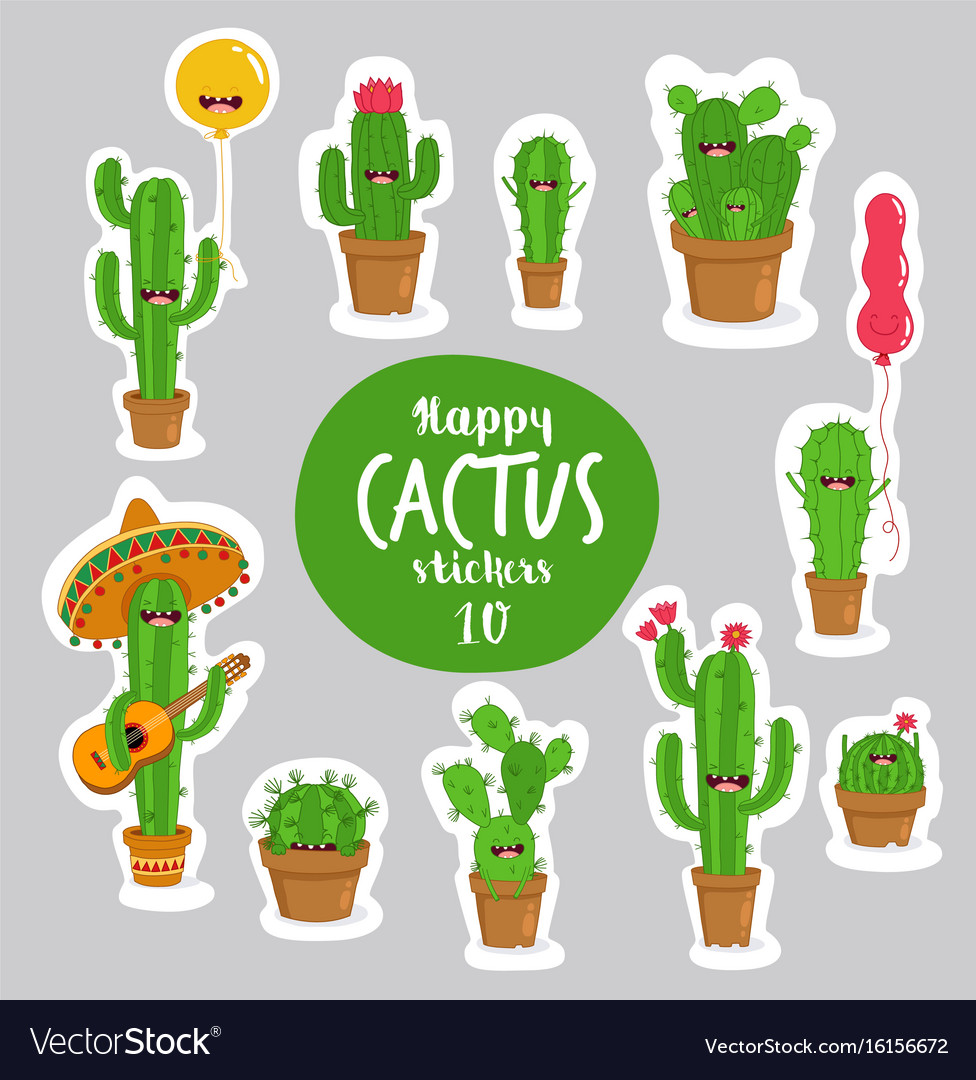 Funny cactus stickers can be Royalty Free Vector Image