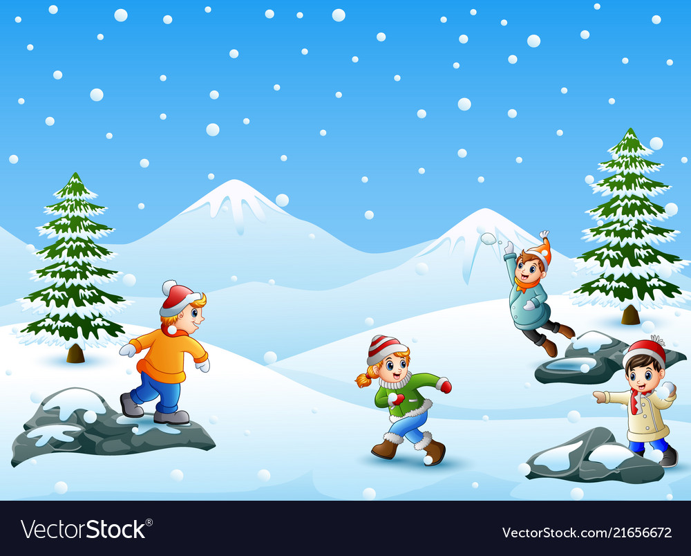 Glückliche Kinder spielen Schneeball Vector Image Glückliche Kinder spielen Schneeball