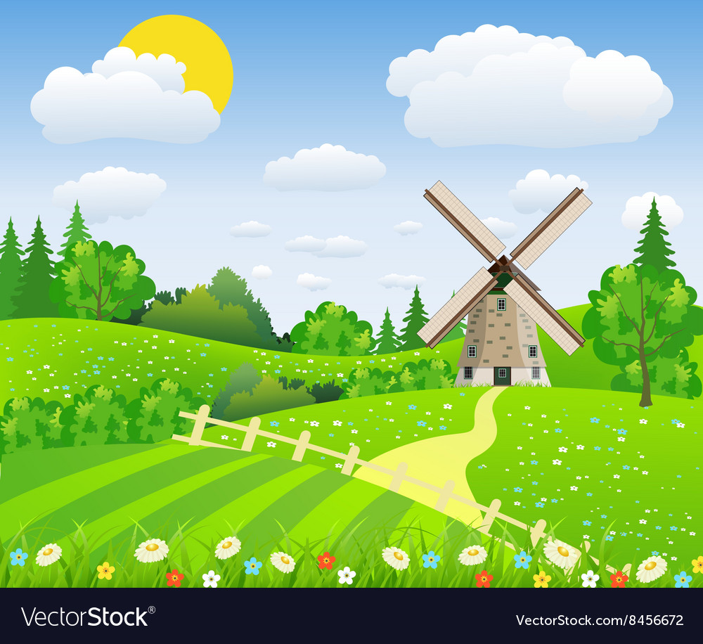 Landscape design over sky background