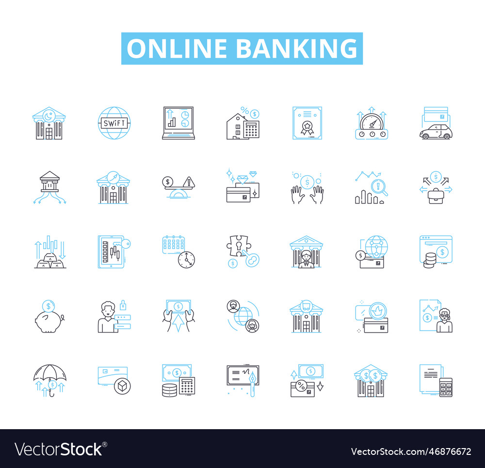 Online banking linear icons set secure Vector Image Online banking linear icons set secure