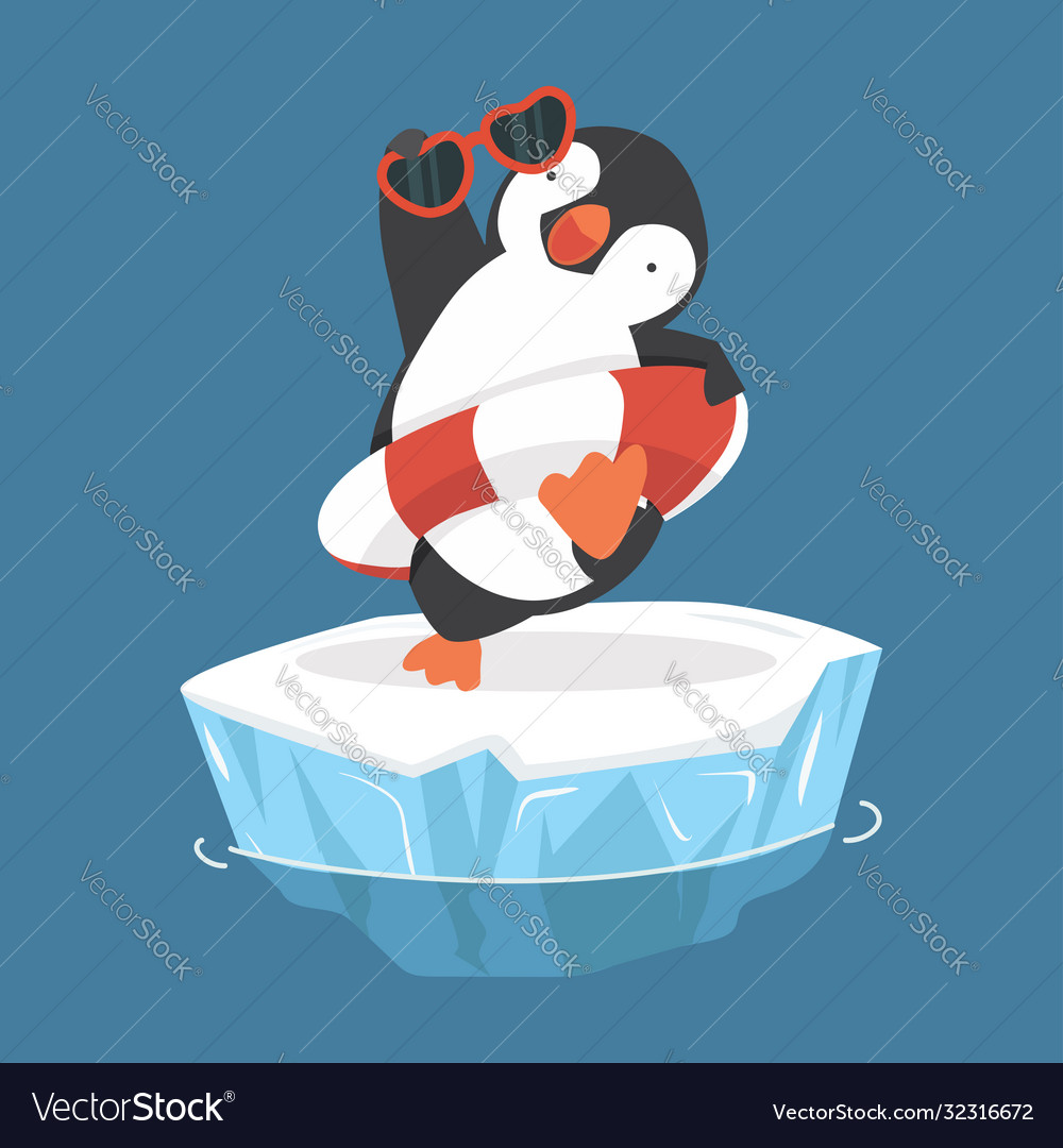 Pinguin aufblasbarer Ring mit Brille auf Eisberg