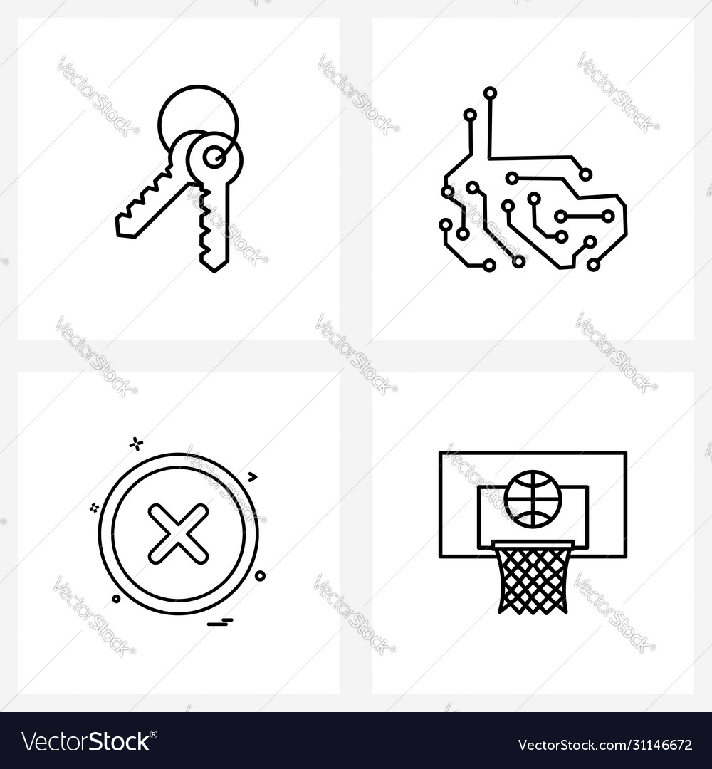 Set 4 simple line icons key button security