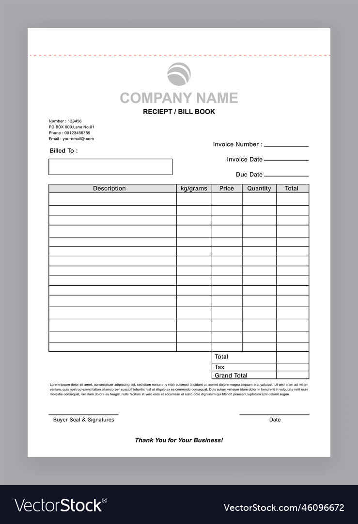 Simple invoice design template vector image Simple invoice design template