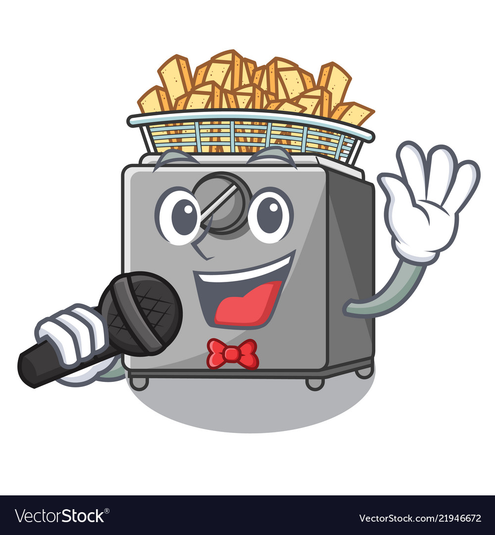 Singing cooking french fries in deep fryer cartoon