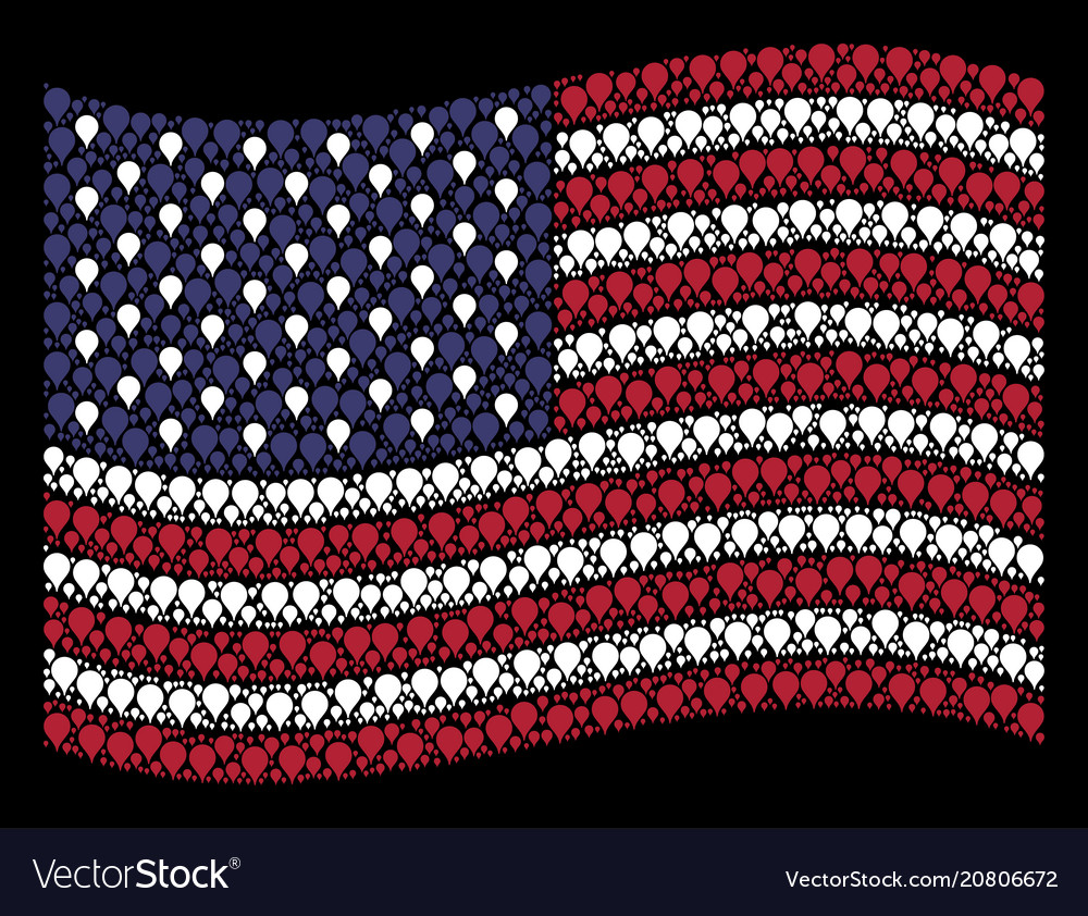 Waving american flag stylization of map pointer Vector Image Waving american flag stylization of map pointer