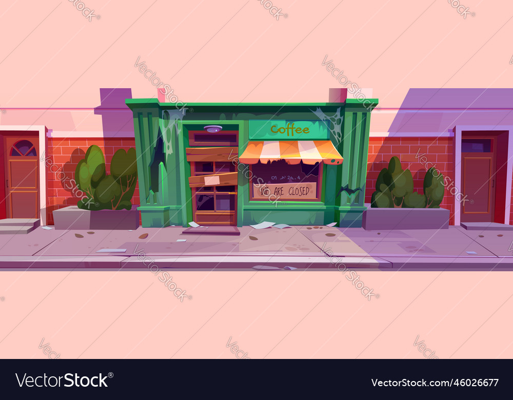 Abandoned vintage cafe exterior with torn tent Vector Image