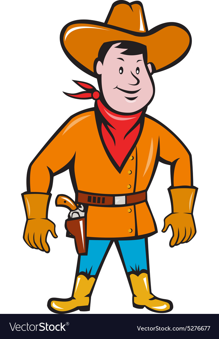 Cowboy standing drawing gun cartoon Royalty Free Vector