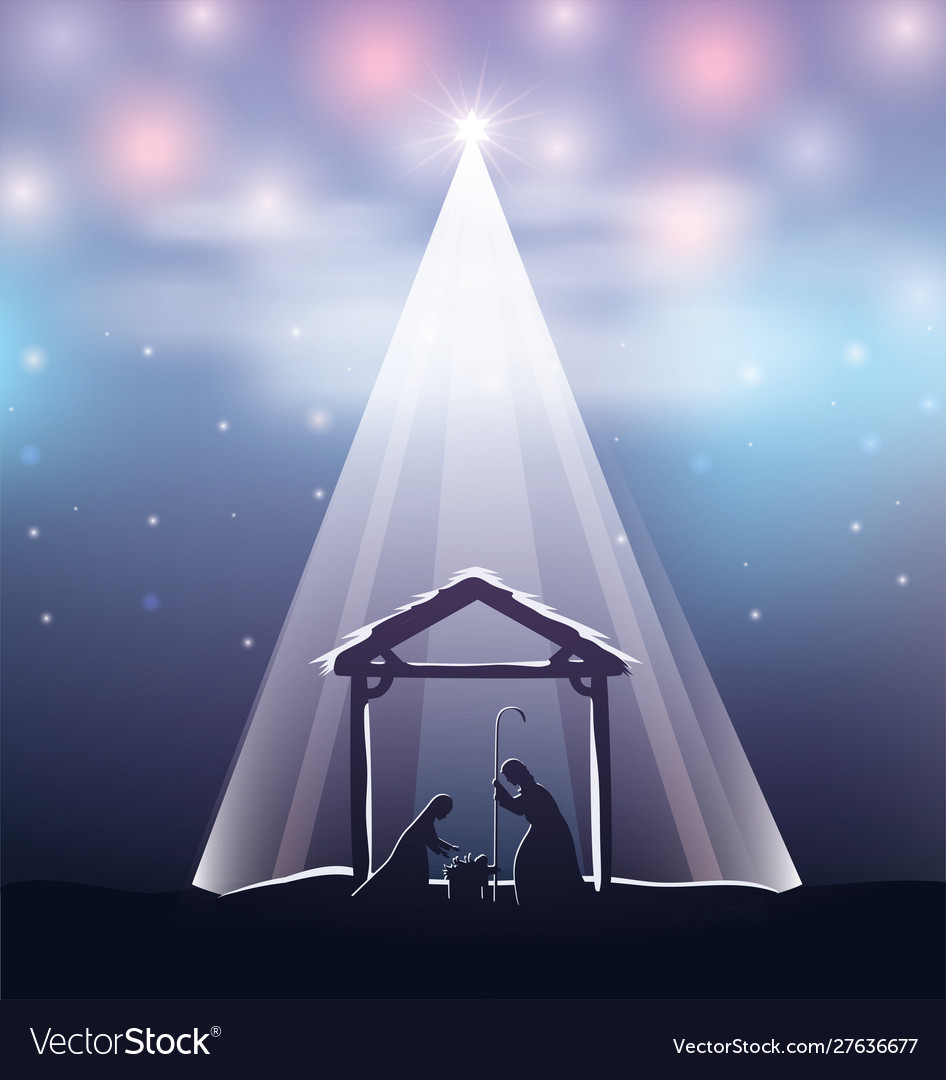Cute holy family in stable manger characters