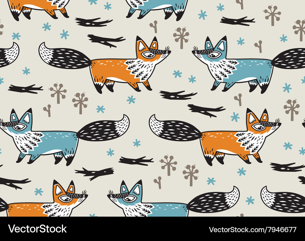 Cute seamless pattern with fox Royalty Free Vector Image