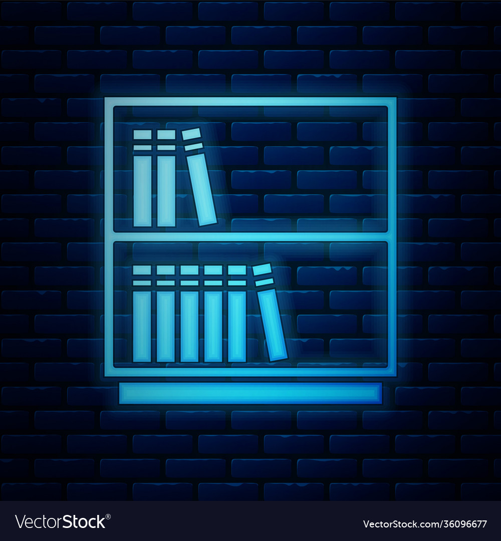Glowing neon library bookshelf icon isolated