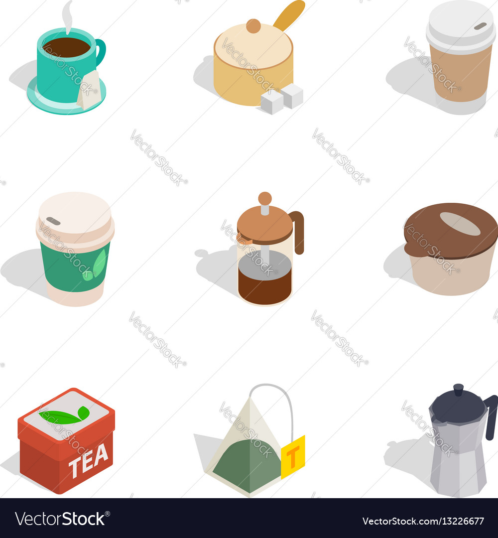 Hot drinks icons isometric 3d style Royalty Free Vector