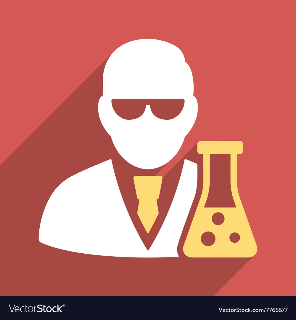 Scientist with flask flat longshadow square icon