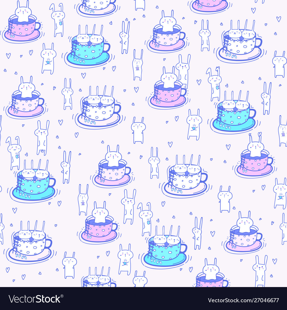 Seamless pattern bunnies in cup