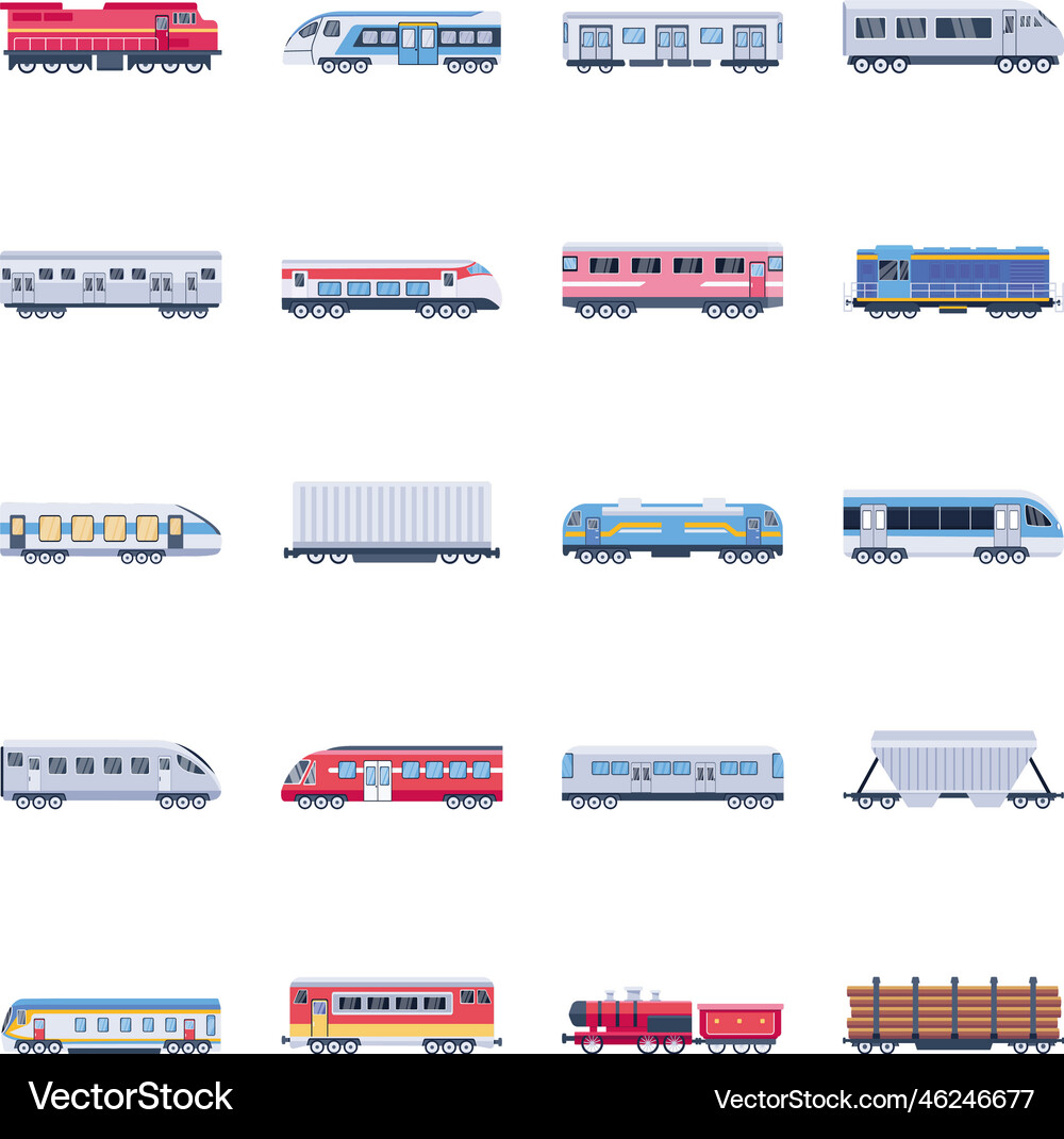 Set of railway transport flat Royalty Free Vector Image