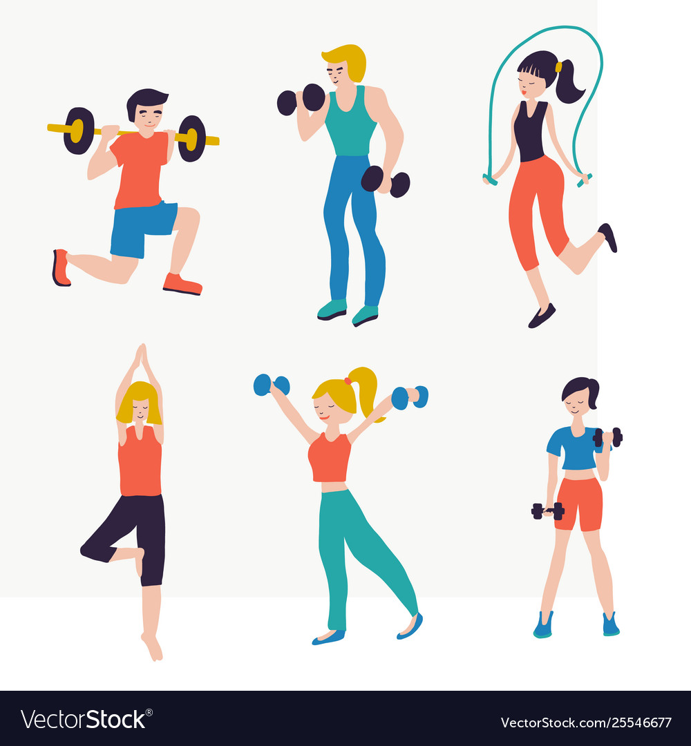 Set people doing exercise Royalty Free Vector Image