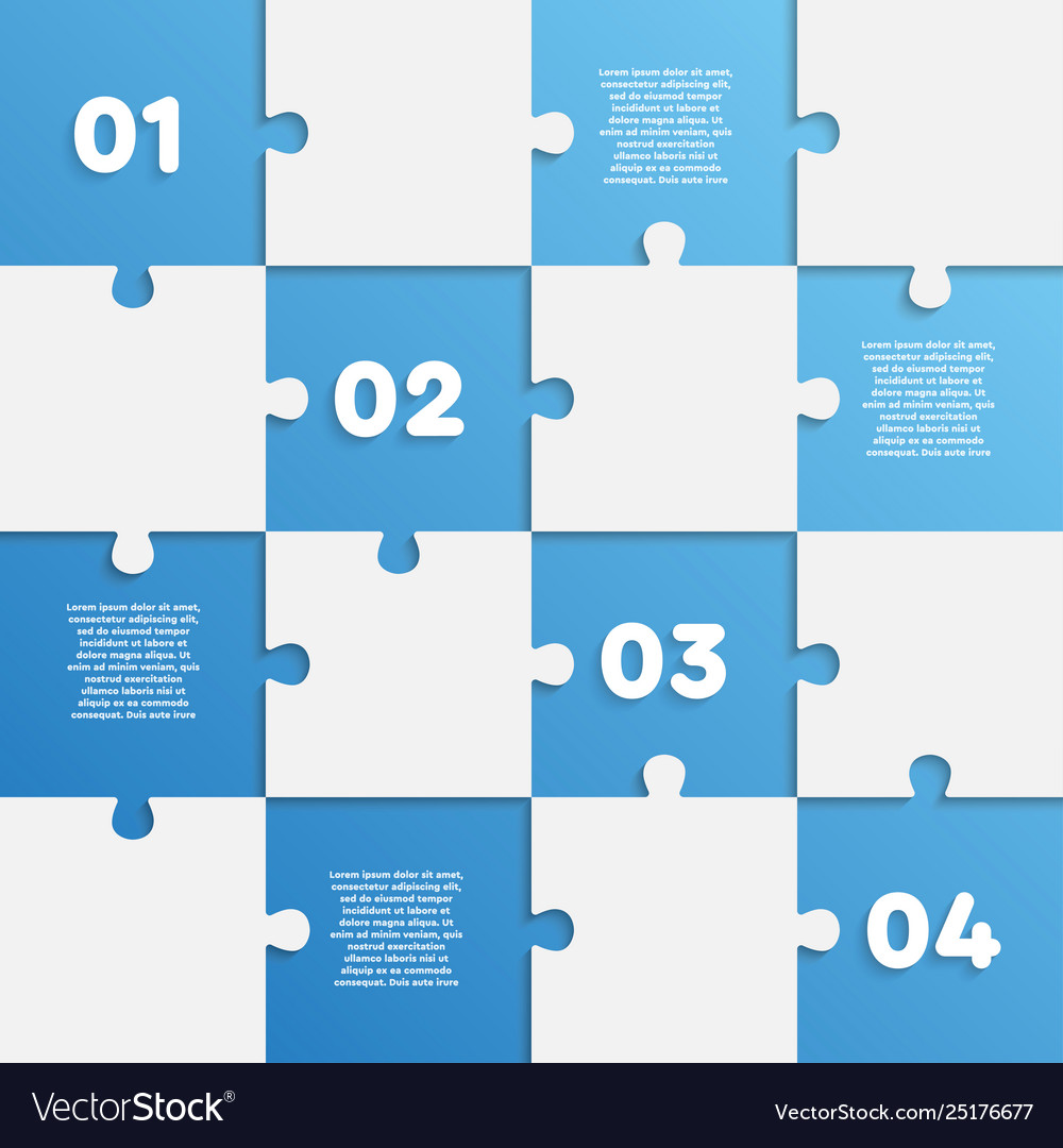 Sixteen pieces puzzle jigsaw squares infog graphic